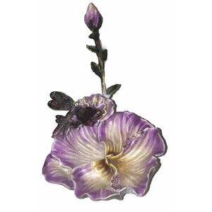 Dragonfly & Flower Ringholder Tray Trinket Enamel Over Heavy Metal With Crystals